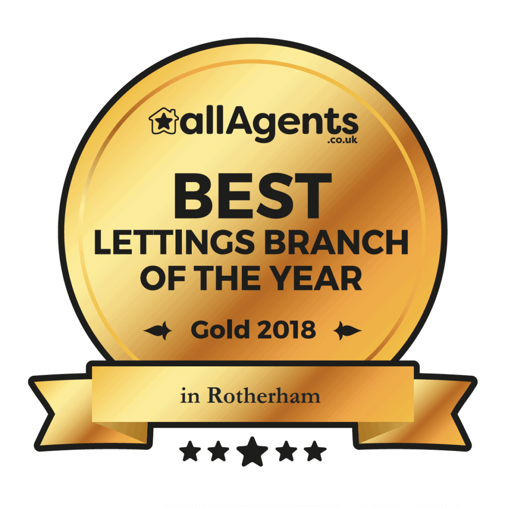 Gold Award for the AllAgents Best Lettings Branch of the Year in Rotherham, 2018